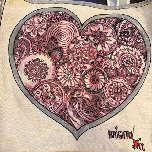 Tom Clancy for Brighton Canvas Pink and Cream Canvas Heart Tote - Picture 3 of 12